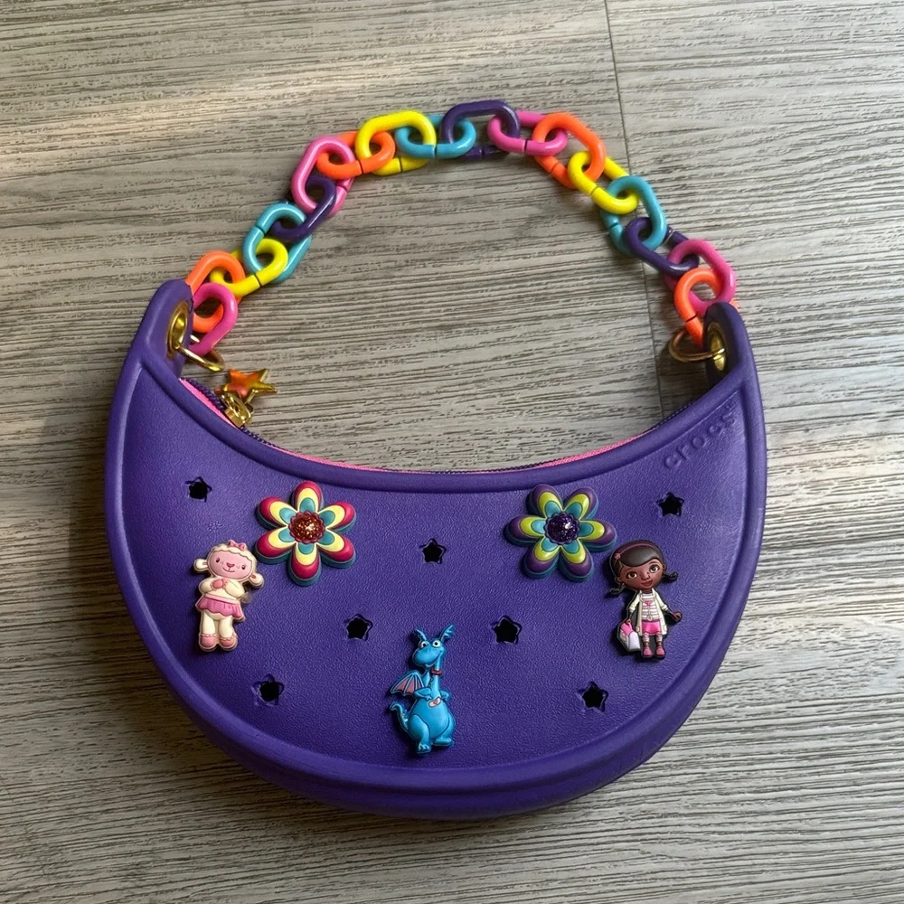 CROC Purple Kids Handbag with Colorful Chain
